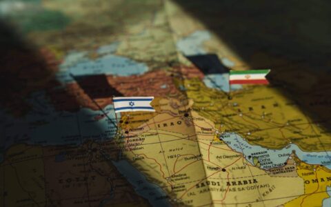 Israel,And,Iran,Flags,On,Middle,East,Political,Map.,Crisis